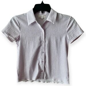 Kids Gingham Button-Down Shirt - White and purple